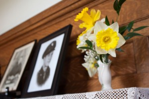 daffodils in a traditional vase